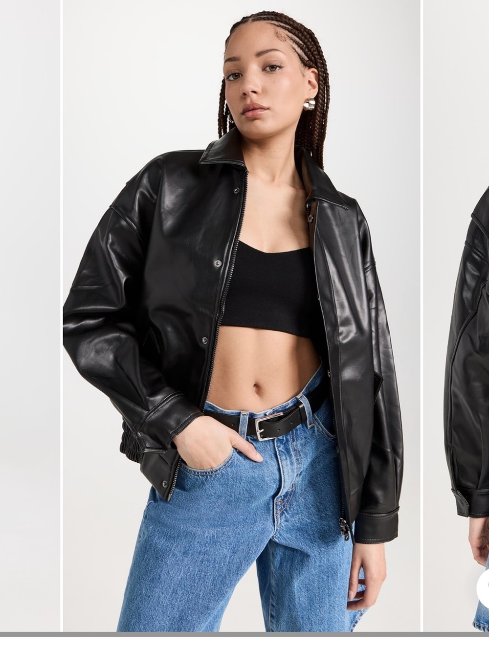 Lioness Black Faux Leather Bomber Jacket Sz
